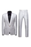 2 Piece Blue Jacquard One Button Shawl Lapel Prom Men's Suits