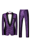 2 Piece Blue Jacquard One Button Shawl Lapel Prom Men's Suits