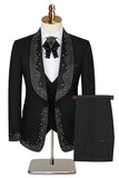 Sparkly 3 Piece Black High End Prom Men's Suits with Rhinestones