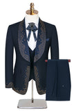 Sparkly 3 Piece Black High End Prom Men's Suits with Rhinestones