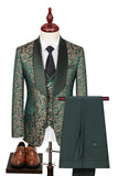 Dark Green Jacquard Shawl Lapel 3 Piece Prom Men's Suits