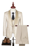 Dark Green Jacquard Shawl Lapel 3 Piece Prom Men's Suits