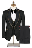 3 Piece Black Jacquard Shawl Lapel Prom Men's Suits