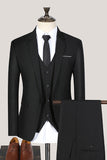 3 Piece Black Formal  Notched Lapel Solid Prom Men's Suits