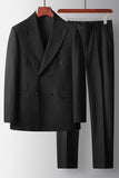 2 Piece Peak Lapel Double Breasted Black Prom Men's Suits