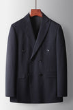 Navy Striped Double Breasted Peak Lapel 2 Piece Prom Men's Suits