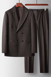 2 Piece Peak Lapel Coffee Prom Men's Suits with Pockets
