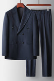 2 Piece Peak Lapel Navy Prom Men's Suits with Pockets