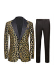 Sparkly Black Sequins 2 Piece Golden Prom Men's Suits