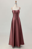 Satin A Line Coffee Corset Lace Up Back Maxi Bridesmaid Dress