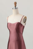 Satin A Line Coffee Corset Lace Up Back Maxi Bridesmaid Dress