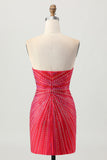 Sparkly Red Beaded Tight Short Cocktail Dress with Slit