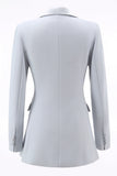Silver 2 Piece Notched Lapel Double Breasted Women Prom Suits