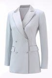 Silver 2 Piece Notched Lapel Double Breasted Women Prom Suits