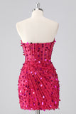 Sparkly Red Corset Sweetheart Tight Short Cocktail Dress with Sequins