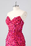 Sparkly Red Corset Sweetheart Tight Short Cocktail Dress with Sequins