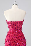 Sparkly Red Corset Sweetheart Tight Short Cocktail Dress with Sequins
