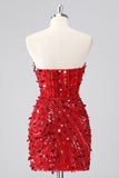 Sparkly Red Corset Sweetheart Tight Short Cocktail Dress with Sequins