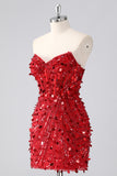 Sparkly Red Corset Sweetheart Tight Short Cocktail Dress with Sequins