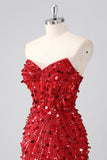 Sparkly Red Corset Sweetheart Tight Short Cocktail Dress with Sequins