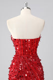 Sparkly Red Corset Sweetheart Tight Short Cocktail Dress with Sequins