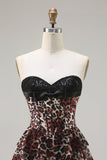 Brown Leopard A Line Sweetheart Tiered Long Corset Prom Dress