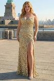 Sparkly Pink Beaded Mermaid Long Corset Prom Dress with Slit