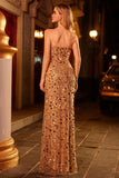 Sparkly Silver Sequin Mermaid Maxi Corset Prom Dress with Slit