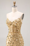 Sparkly Golden Mermaid Backless Beaded Long Corset Prom Dress with Slit