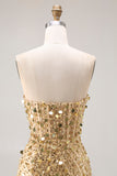 Sparkly Golden Mermaid Backless Beaded Long Corset Prom Dress with Slit