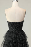 Black and White Polka Dots Corset Ruffled Long Prom Dress with Slit