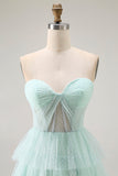 Light Green Tiered Sweetheart Long Prom Dress with Slit
