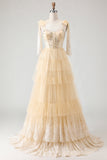 Sparkly Pink Polka Dots Tiered Tulle Long Corset Prom Dress with Beading