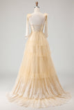 Sparkly Pink Polka Dots Tiered Tulle Long Corset Prom Dress with Beading