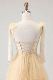 Sparkly Apricot Polka Dots Beaded Long Corset Prom Dress with Bows