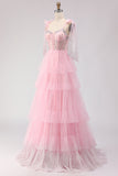Sparkly Apricot Polka Dots Beaded Long Corset Prom Dress with Bows