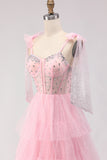 Sparkly Apricot Polka Dots Beaded Long Corset Prom Dress with Bows