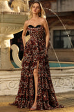 Brown Leopard Sweetheart A Line Long Prom Dress