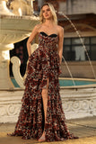 Brown Leopard Sweetheart A Line Long Prom Dress