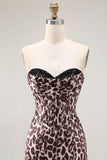 Coffee Leopard Mermaid Sweetheart Corset Long Prom Dress with Slit