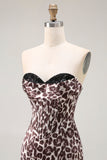 Coffee Leopard Mermaid Sweetheart Corset Long Prom Dress with Slit