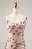 Sparkly Floral Rose Golden Sequins Mermaid Long Prom Dress with Beading