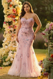 Sparkly Blush Corset Mermaid Long Floral Prom Dress