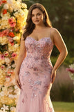 Sparkly Blush Corset Mermaid Long Floral Prom Dress