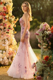 Sparkly Blush Corset Mermaid Long Floral Prom Dress