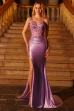 Sparkly Purple Corset Ruched Long Mermaid Prom Dress with Sequins