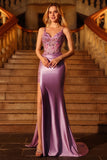 Sparkly Purple Corset Ruched Long Mermaid Prom Dress with Sequins