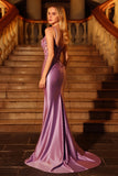 Sparkly Purple Corset Ruched Long Mermaid Prom Dress with Sequins