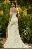 Floral Yellow Long Mermaid Prom Dress with Embroidery