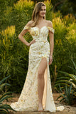Sparkly Pink Floral Sequin Off the Shoudler Maxi Mermaid Prom Dress